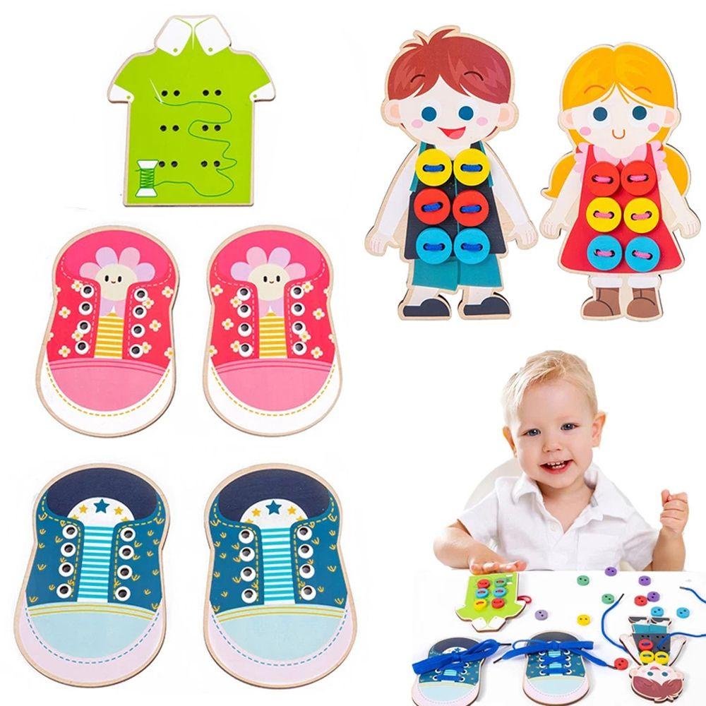 [COD] Đồ Chơi Dây Thừng Bằng Gỗ Nhiều Màu Sắc Kỹ Năng Sống Montessori Khóa Nút Giáo Dục Sớm Cho Trẻ Em