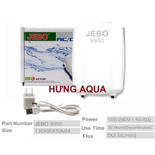 Máy Sủi Oxy Tích Điện Chạy Pin Sạc JEBO 9950 / 9970, Sobo 268/368 loại 2 vòi không lo cúp điện (hàng chính hãng)