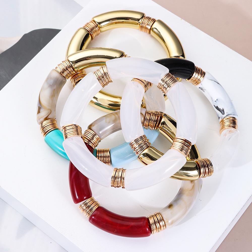 ORIENTLII Vòng Tay Acrylic Hình Ống Tre Hàng Mới