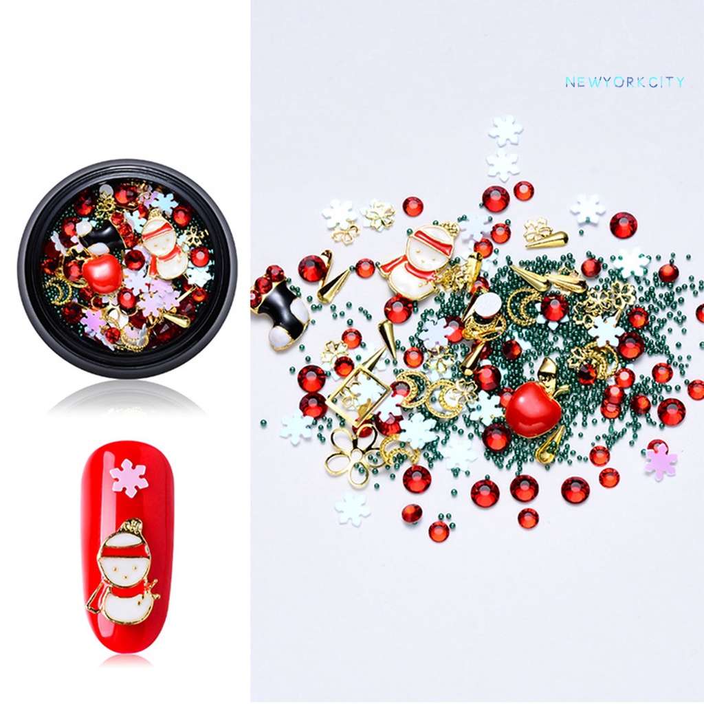 Hộp Phụ Kiện Trang Trí Móng Tay Lấp Lánh Xinh Xắn Theo Phong Cách Giáng Sinh