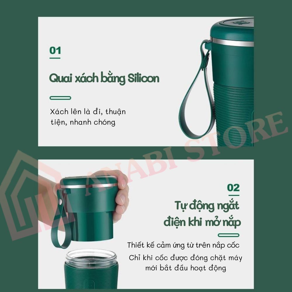 Máy Xay Sinh Tố 6 Lưỡi Bình Thủy Tinh ANABI - Máy Xay Sinh Tố Cầm Tay Mini Tích Điện