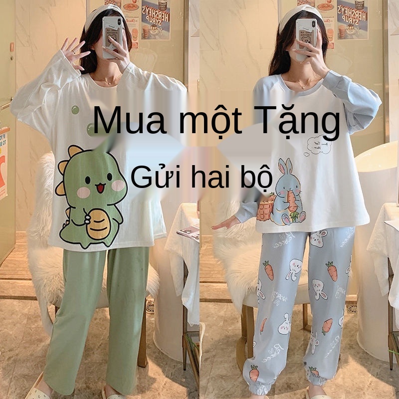 Bộ đồ ngủ dài tay dáng rộng in hình hoạt hình cho nữ mặc ở nhà