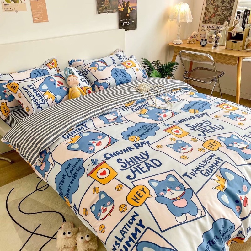 Set Vỏ Chăn Ga Gối Cotton Poly Hoạt Hình Dễ Thương (shinbedding)