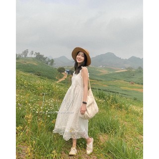 Đầm váy hai dây trắng ren tiểu thư