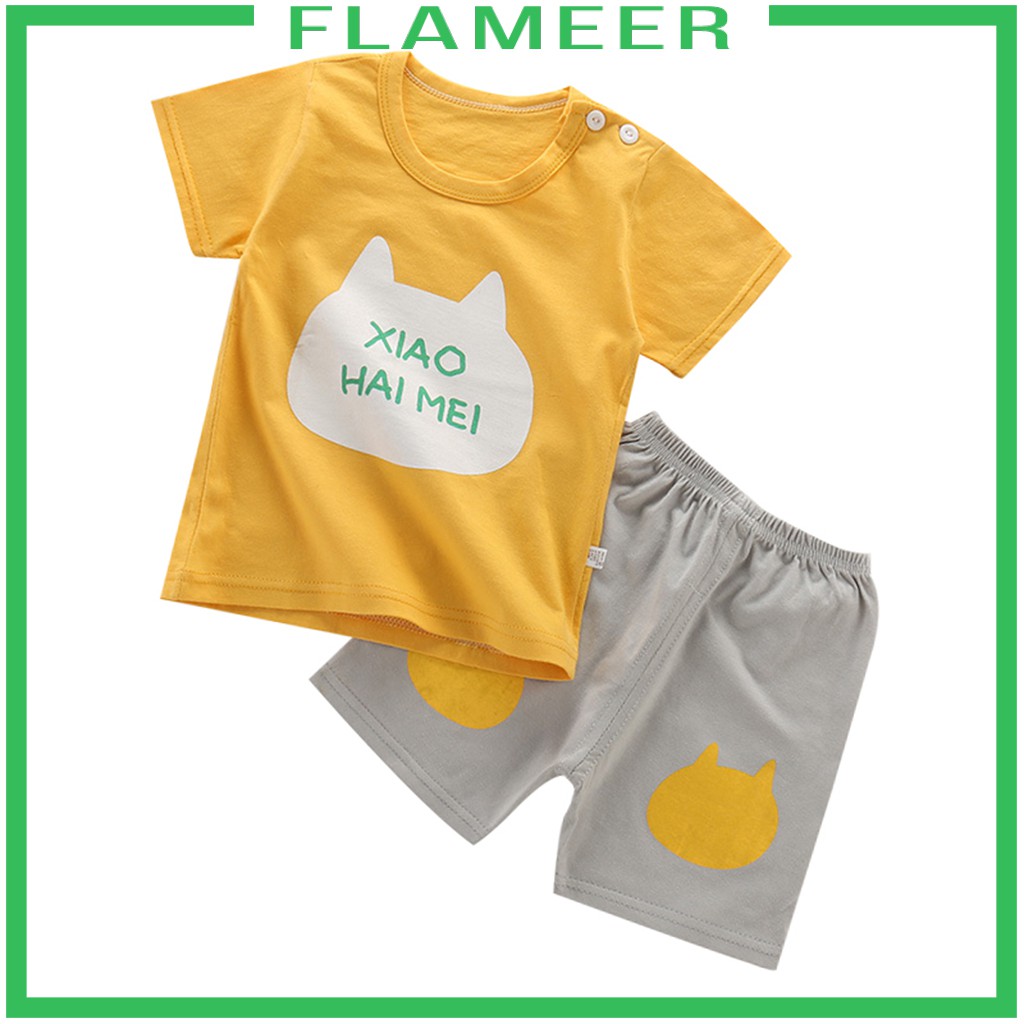 [FLAMEER]  9M-5Y Toddler Kids Short Sleeve T-shirt and Shorts Pants Set 2pcs