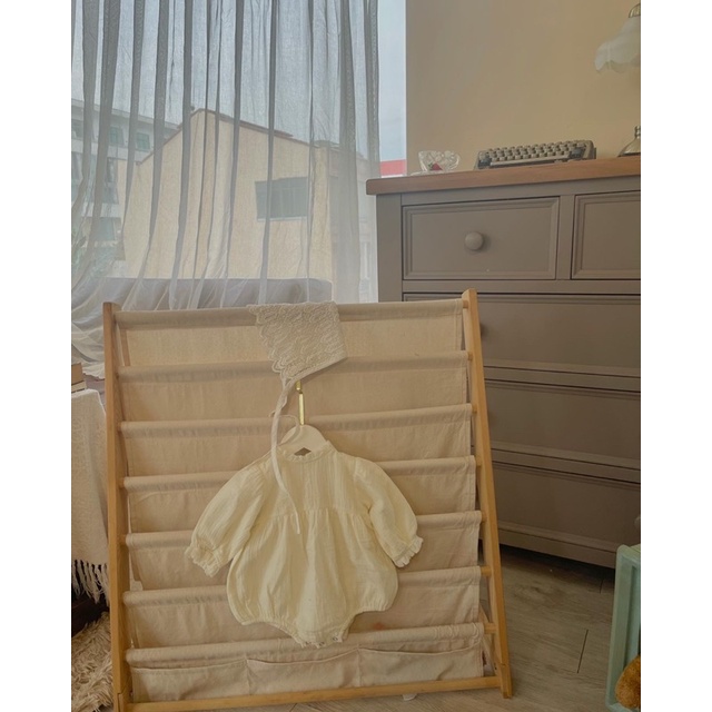 Đồ bộ liền thân hạ an + nón ren mềm em bé
