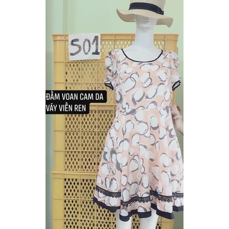 đầm voan cam da váy viền ren.S01