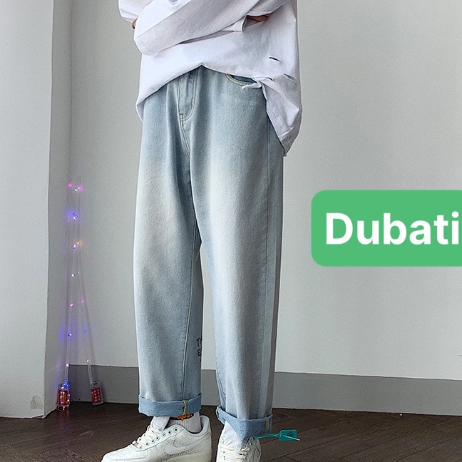 QUẦN BAGGY JEAN NAM ỐNG RỘNG CHẤT BÒ XANH THÊU CHÂN SAU THOÁNG MÁT, CO GIÃN DB 0566- DUBATI FASHION