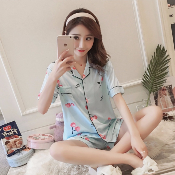 Bộ Nữ, Bộ Ngủ Lụa Sữa pijama cộc tay mặc nhà cute, họa tiết dễ thương