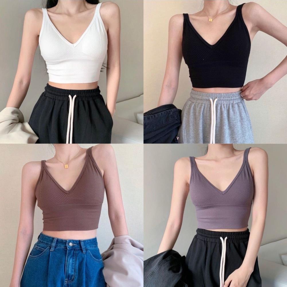 Áo Bra Nữ Dáng Lửng Kèm Mút Ngực Chất Thun Tăm Mềm Mịn Cổ Tim Sexy Mẫu Mới V92