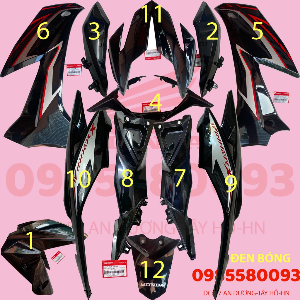 Dàn áo, Bộ nhựa, Vỏ xe Winner X Đen bóng 2021 chính hãng Honda