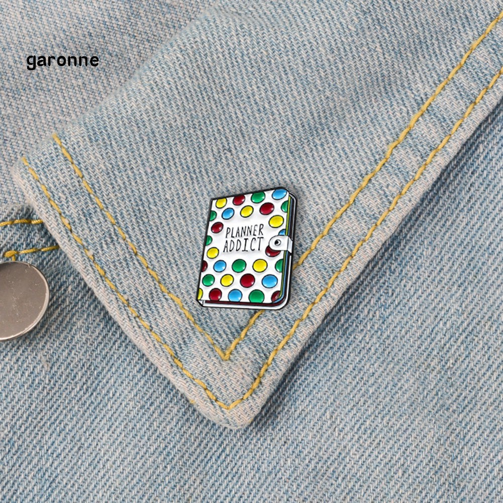 GA_Planner Addict Book Colorful Dots Enamel Brooch Pin Denim Backpack Badge Jewelry