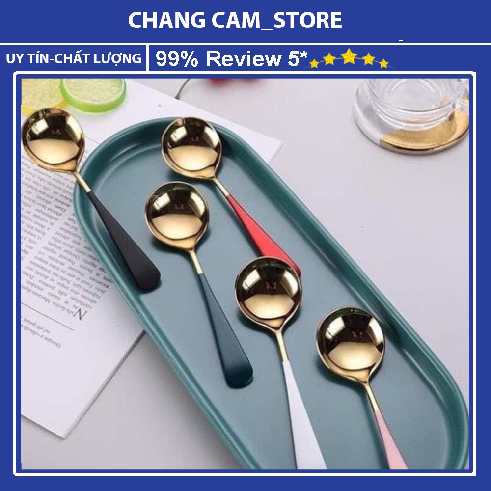 Combo 5 thìa ăn thìa inox mạ vàng sang chảnh ,hàng cao cấp, cán dài