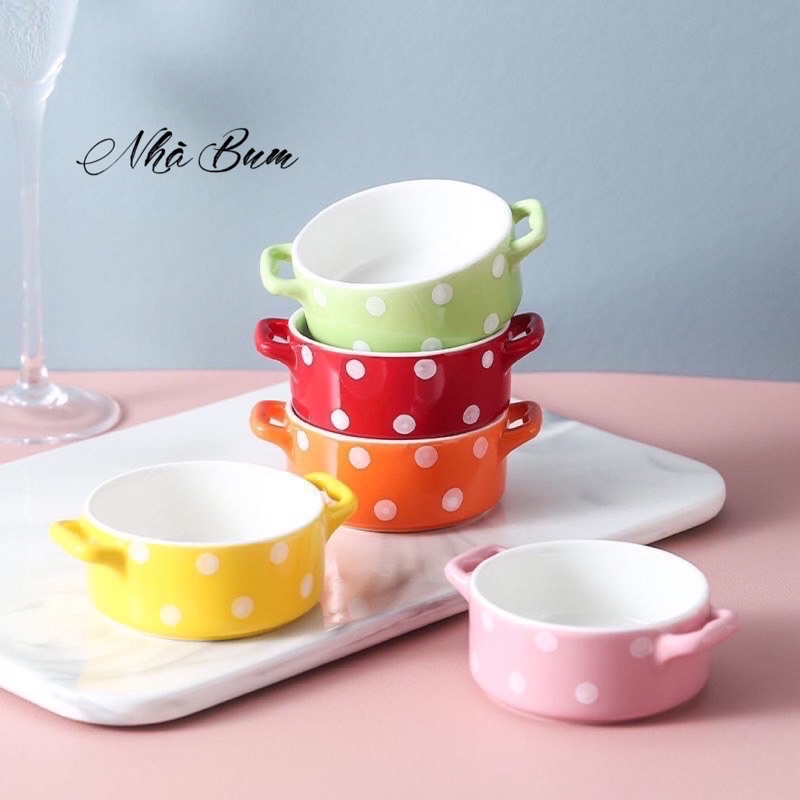 Bát sứ 2 qoai chấm bi nhiều màu