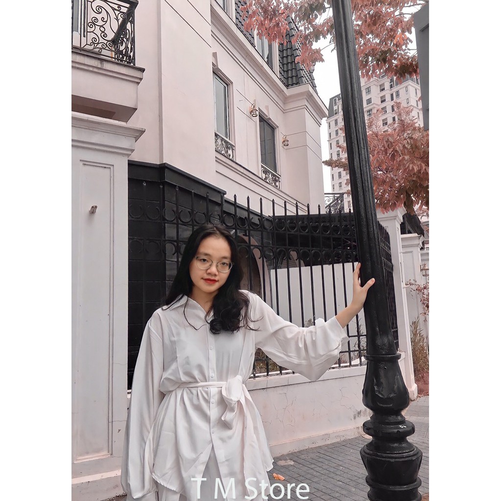 Set váy nữ chân váy - quần đùi, áo sơ mi kèm đai buộc, bộ đồ nữ hack dáng, tạo eo thon gọn vải đũi mát | BigBuy360 - bigbuy360.vn