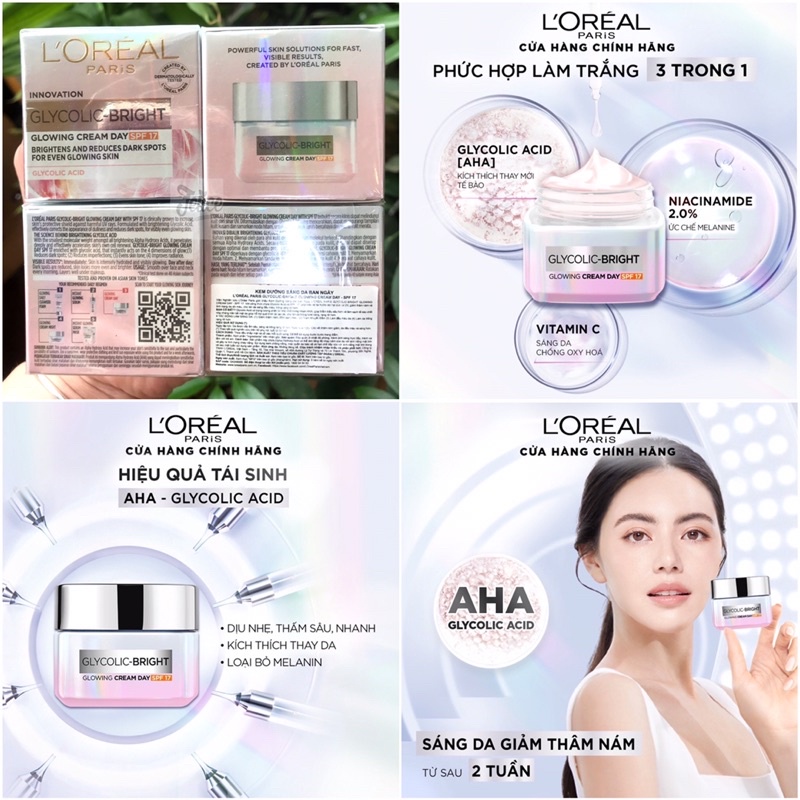 🎉  Kem Dưỡng Sáng Da Ban Ngày L'ORÉAL PARIS GLYCOLIC-BRIGHT GLOWING CREAM DAY SPF17
