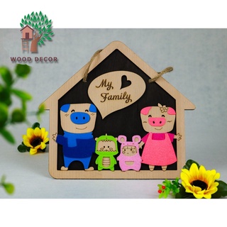 Bảng gỗ trang trí, biển gỗ decor, bảng gỗ treo cửa gia đình lợn