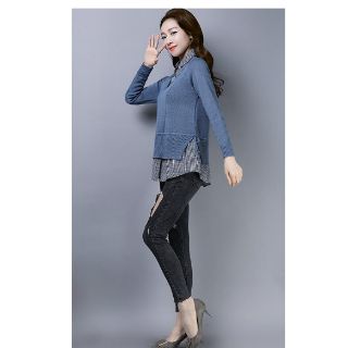 ÁO LEN PHỐI CỔ SƠ MI RÚT EO