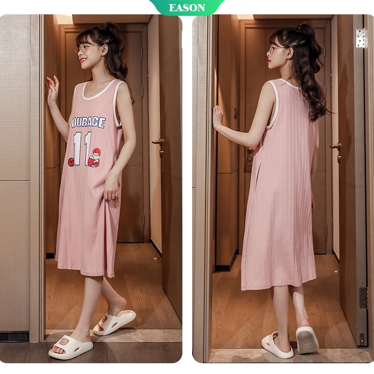 Đầm Ngủ Cotton Dệt Kim Mỏng Không Tay Thoải Mái Thời Trang Mùa Hè Cho Nữ
