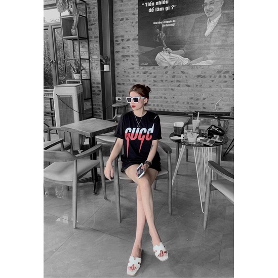 ÁO THUN Tay Lỡ GU*CCI CHỮ MÀU Tia Sét , ÁO THUN NAM NỮ UNISEX