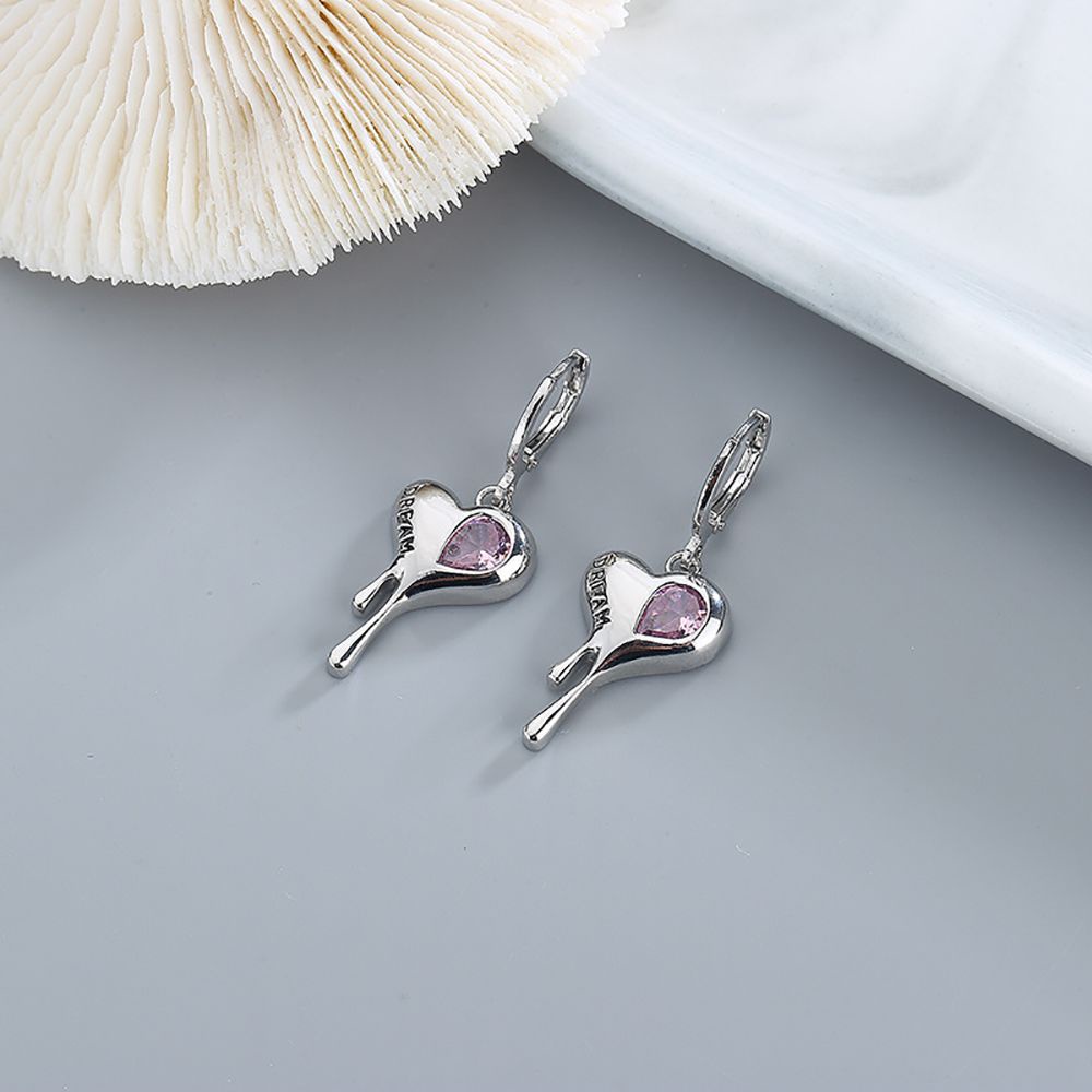 Bông tai hình trái tim đính đá zircon phong cách Hàn Quốc tinh tế thời trang cho nữ