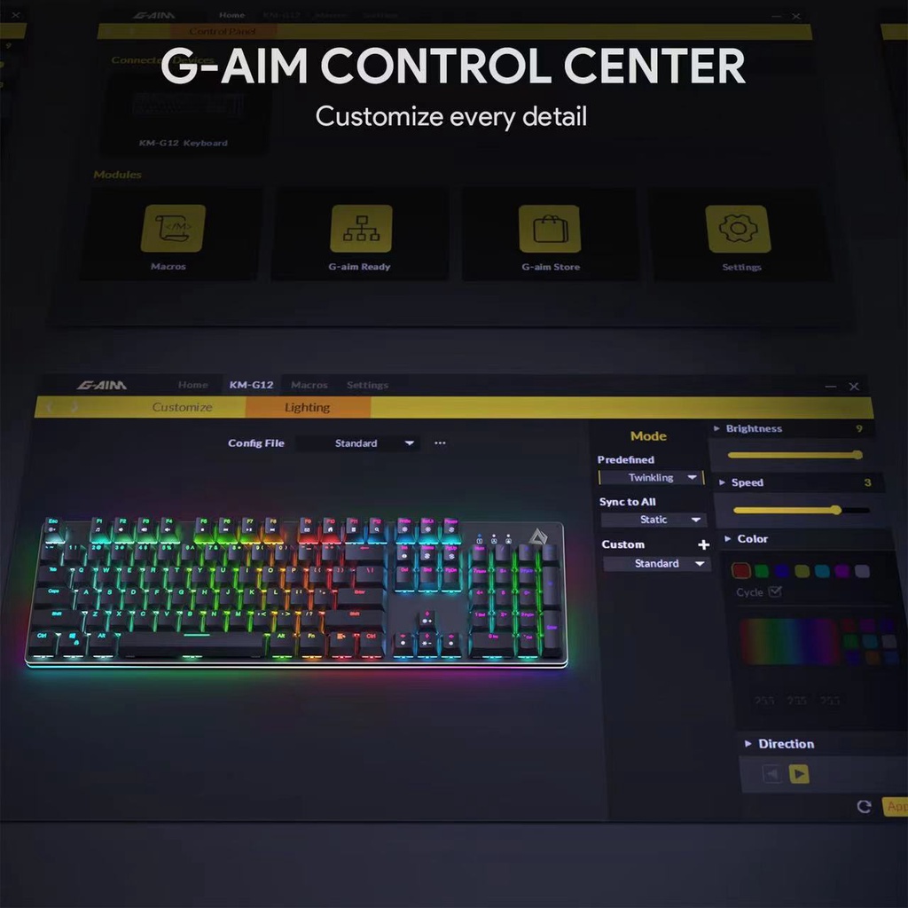 AUKEY KM-G12 Wired keyboard RGB Red Switch Mechanical Gaming Keyboard 7 colors 12 LED for Computer Laptop