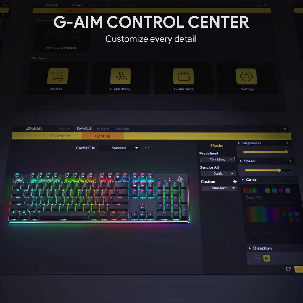 Bàn Phím Máy Tính cơ Gaming AUKEY KM-G12 7 MàU 12 Bóng LED Cho Laptop / Pc