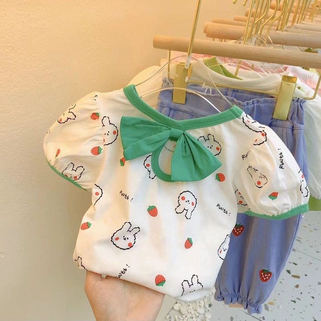 Áo Thun Cotton Mỏng Tay Cộc In Hình Thỏ Dâu Tây Thời Trang Mùa Hè Phong Cách Nhật Bản Hàn Quốc Hàng Mới Dành Cho Bé Gái 2022