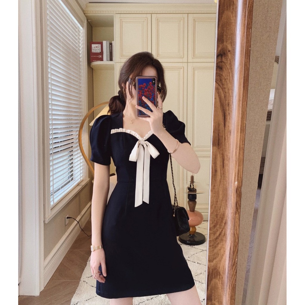 Đầm Nữ Umi Phối Voan Kiếng Cột Nơ Cổ Trẻ Trung Phong Cách | BigBuy360 - bigbuy360.vn