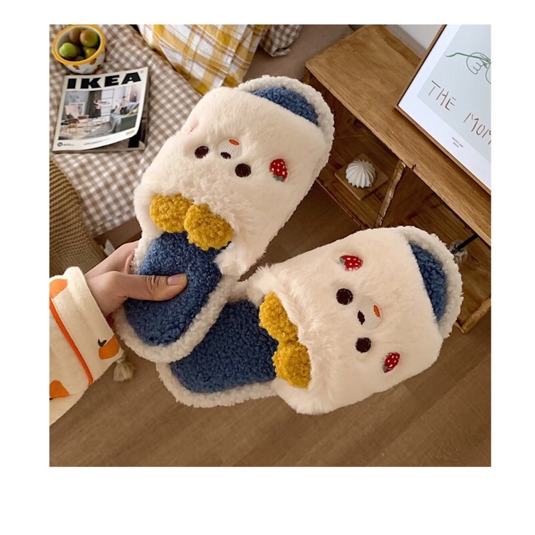 Dép bông hình thú hình gấu có tai đi trong nhà xinh xắn dễ thương