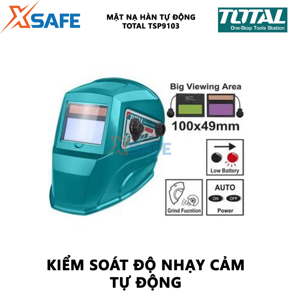 Mặt nạ hàn điện tử TOTAL TSP9103 Mặt nạ hàn tự động Vùng quan sát 98x43mm, bảo vệ khỏi tia sáng, tia lửa có hại