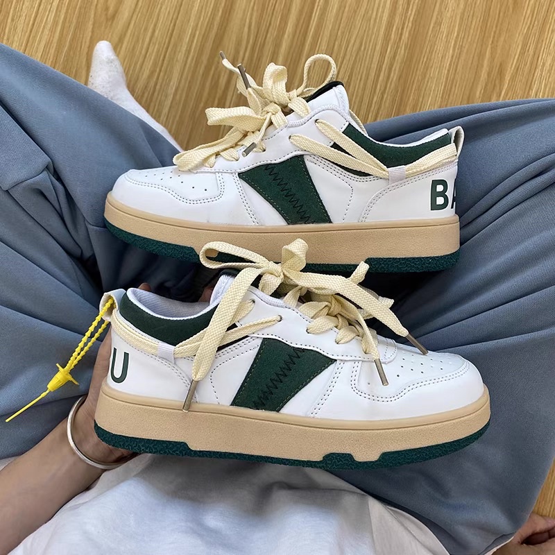 Giày thể thao nữ chất da mềm phối màu trẻ trung, Giày nữ đế bằng phong cách retro ulzzang đẹp cá tính thời trang | BigBuy360 - bigbuy360.vn