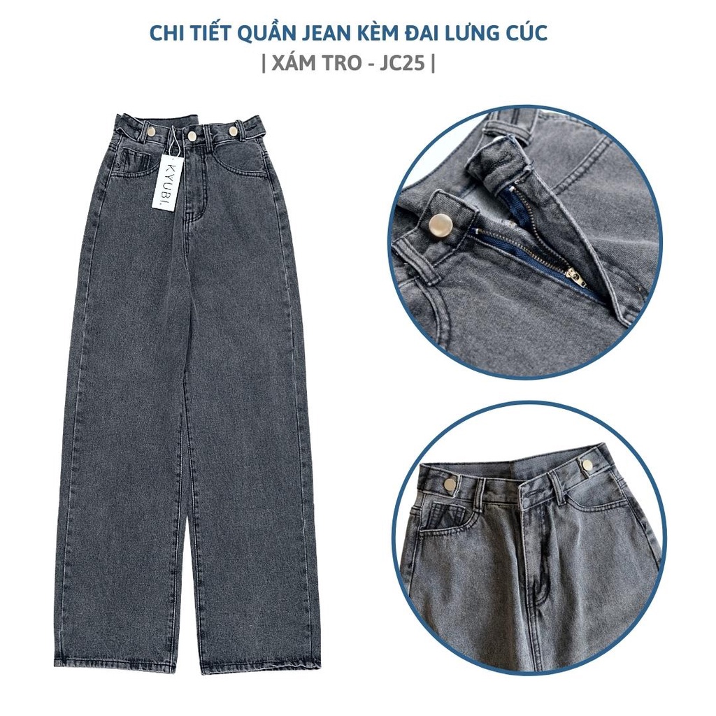 Quần jean nữ ống rộng đen xám phong cách Ulzzang School (Có Bigsize) - Quần jeans baggy suông Kyubi JC25