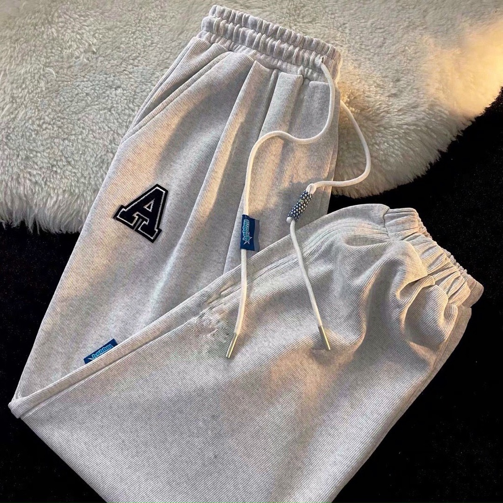 Quần Nỉ Ống Boom Thêu Chữ A PEONYB Unisex [FREESHIP] Culottes suông ống rộng đường phố kiểu dáng hàn quốc đẹp