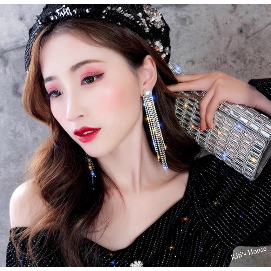 Bông Tai Tua Rua Đính Ngọc Trai Nhân Tạo Thời trang Hàn Quốc S925 Cho Nữ