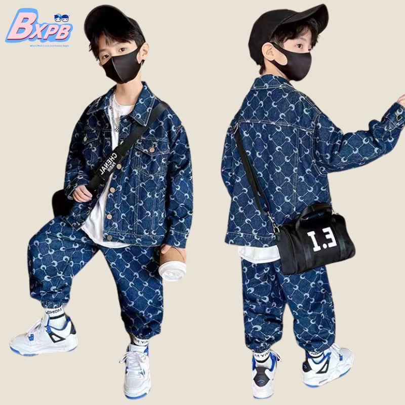 Set đồ BXPB gồm áo khoác tay dài + quần dài ống rộng phong cách Hàn Quốc thời trang cho bé trai 3-15 tuổi size 120-170