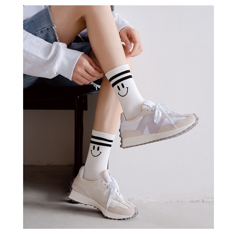 Vớ tất cổ cao hai sọc unisex icon Smile