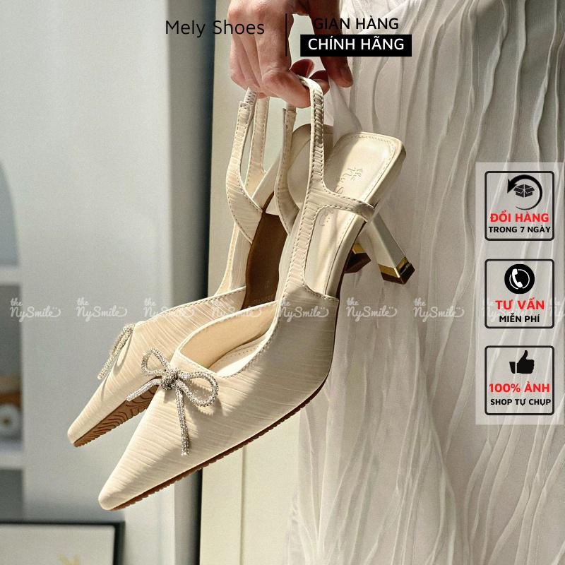 Giày Cao Gót NySmile 7cm mũi nhọn nơ đính đá sang chảnh THE NYSMILE - VIVA (form 0.5 nên lùi size )