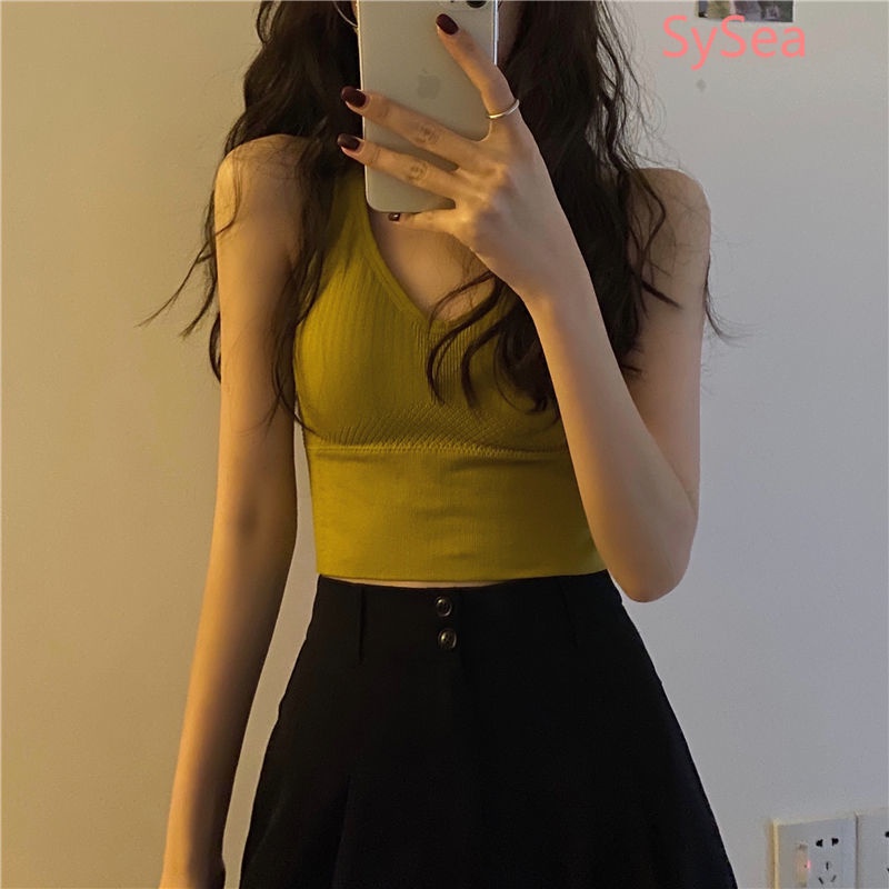 Áo croptop không tay cổ chữ V quyến rũ thời trang dành cho nữ