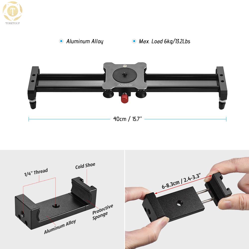 Shipped within 12 hours】 Andoer 40cm/15.7inch Aluminum Alloy Camera Video Slider Track Rail Stabilizer Max. Load 13.2Lbs for DSLR Camera Slider Track [TO]