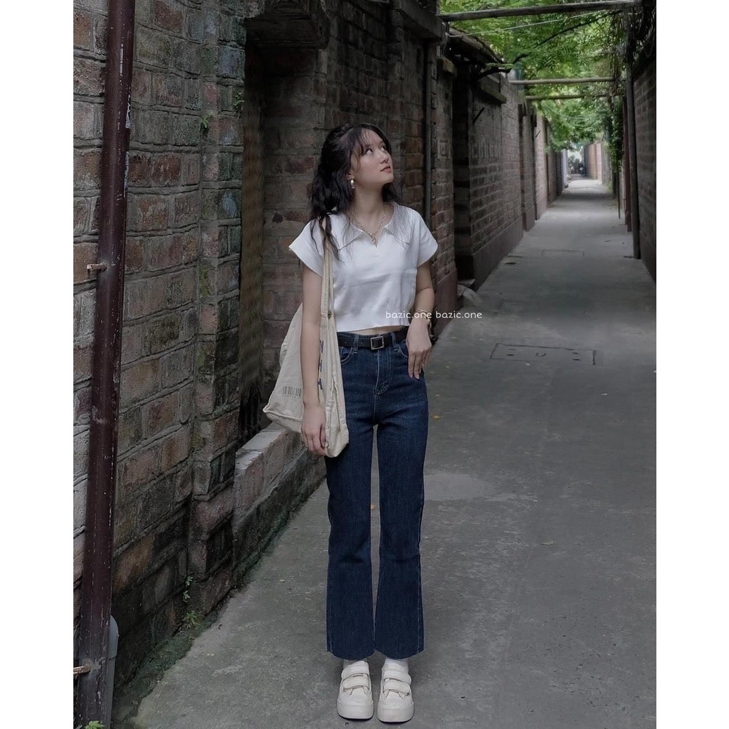 Quần jean ống đứng lưng cao,quần ống suông nữ màu xanh cạp cao tôn dáng size SML