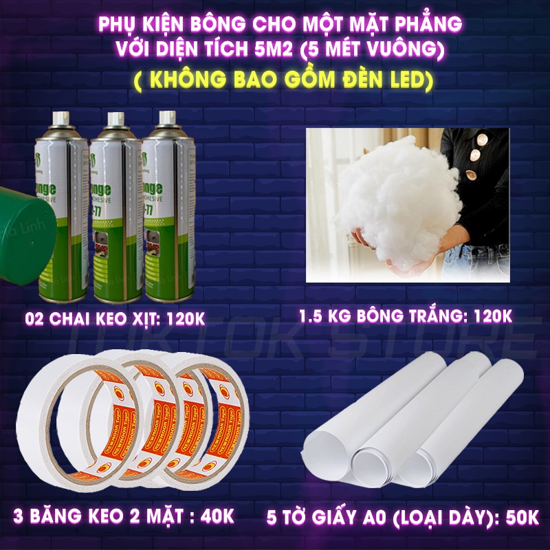 Đèn đám mây, phụ kiện bông làm đèn đám mây, đèn sấm chớp, bông chống bám bụi bẩn đầy đủ phụ kiện.