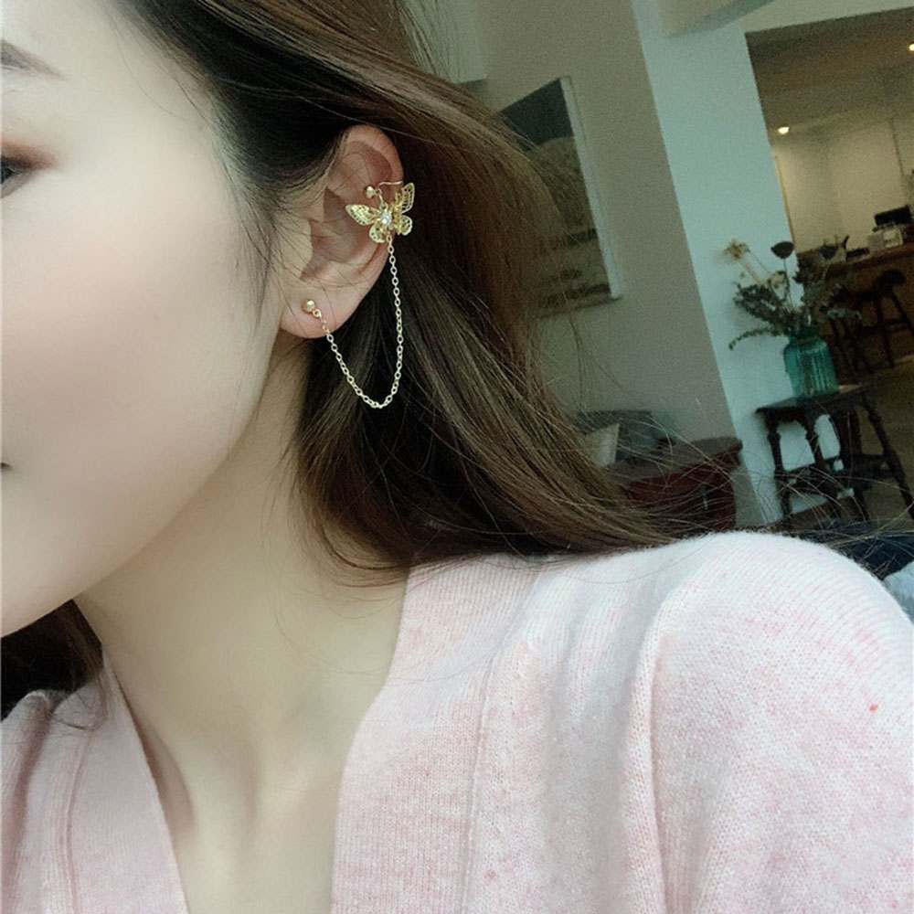 MXMUSTY Korean Butterfly Dangle Earrings Long Fashion Jewelry Drop  Earrings Women Hollow Elegant Tassel Metal Vintage Cartilage Clips