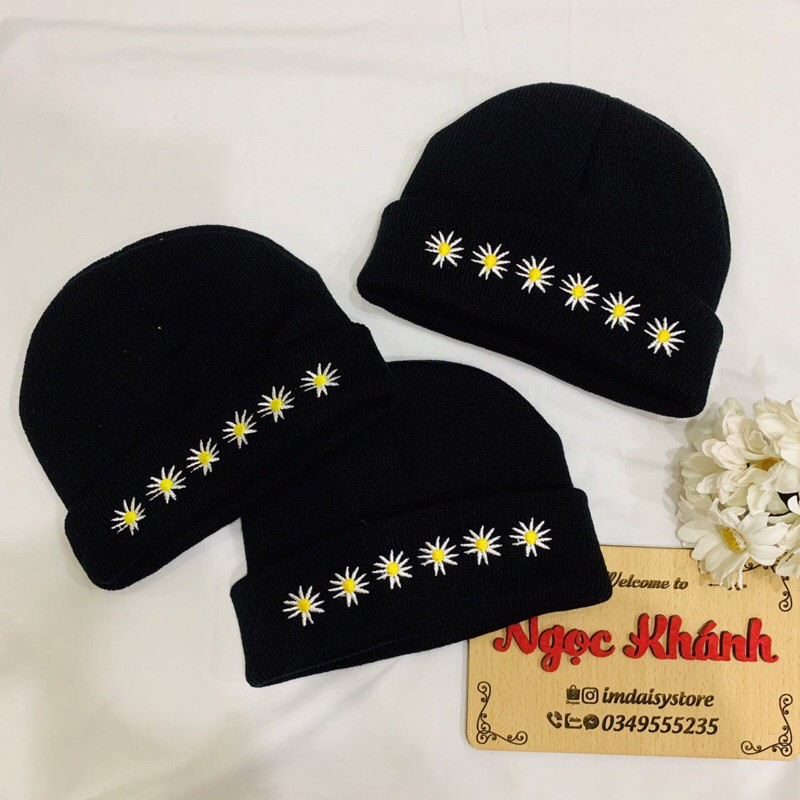 Mũ len thêu hoa cúc Gdragon GD (ảnh thật kèm video)