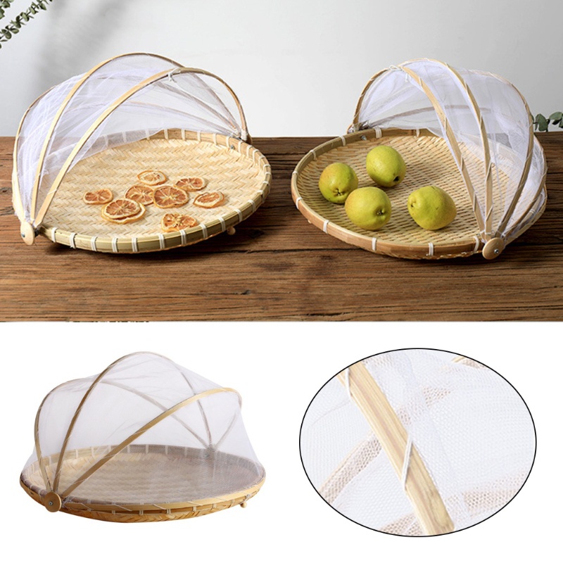 Aoto Rổ Đựng Trái Cây Trái Cây / Rau Củ Handmade Bằng Tre Đan Hình Tròn Chống Muỗi / Côn Trùng