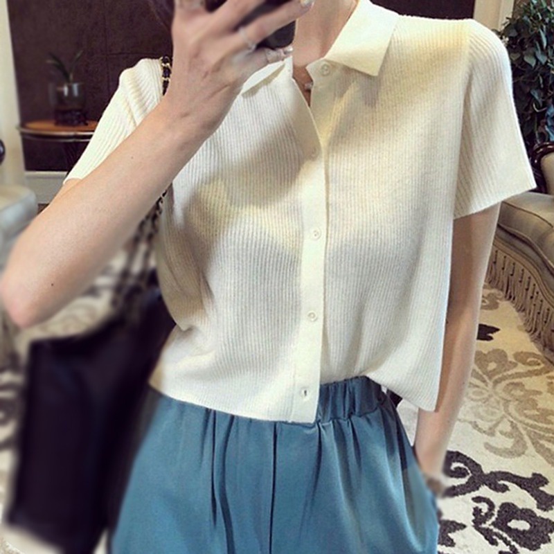 Áo cardigan dệt kim tay ngắn màu sắc đơn giản phong cách Hàn Quốc sành điệu