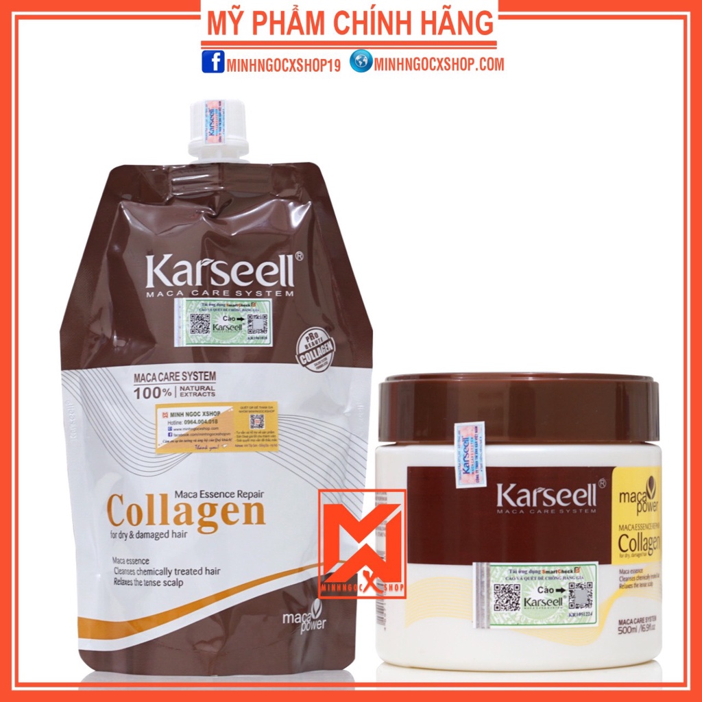 Ủ tóc collagen, kem ủ tóc phục hồi siêu mượt KARSEELL MACA 500ml chính thumbnail
