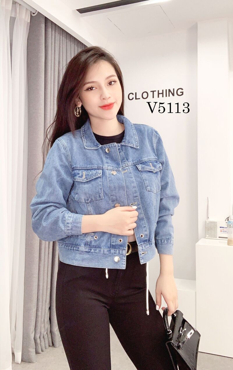 Áo khoác Jeans nữ 2 túi trước ngực LIIN Clothing V5113 | BigBuy360 - bigbuy360.vn