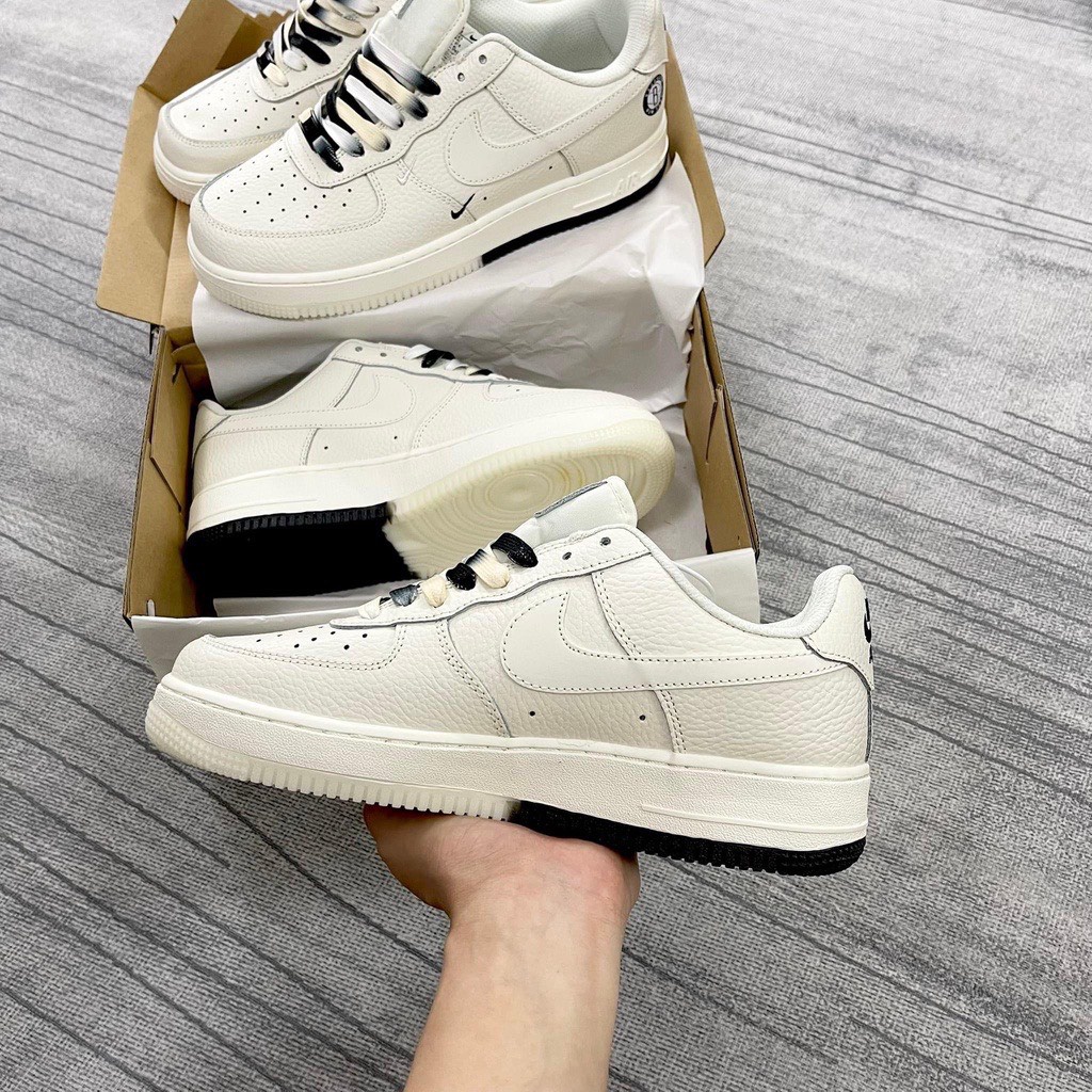 Giày Nike Be Sữa Air Force 1 Low " Brooklyn " Sail Black, Giày AF1 âm dương chuẩn S.Cấp nguyên bản cho nam nữ