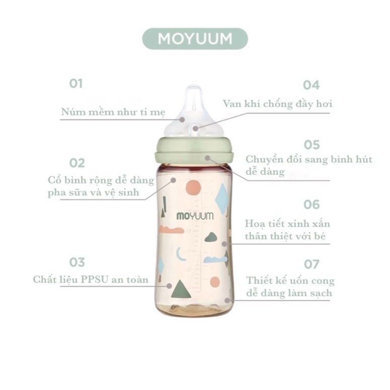 [CHÍNH HÃNG] Bình sữa Moyuum Hàn Quốc hoạ tiết MÂY 170ml, 270ml